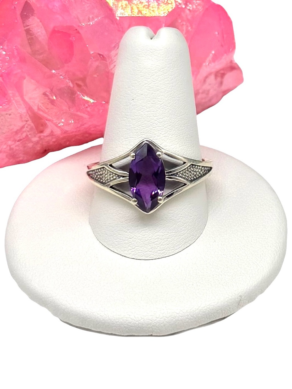 Amethyst Ring Size 10 Solid 925 Sterling Silver Marquise Cut